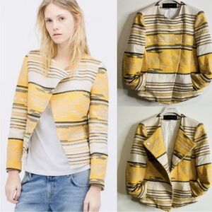 Zara Yellow Cream Striped Structured Jacket